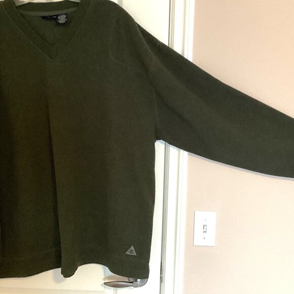 Cherokee Men's V-Neck Fleece Sweatshirt Green Pull Over Sweater Comfy Outdoor - Picture 2 of 5